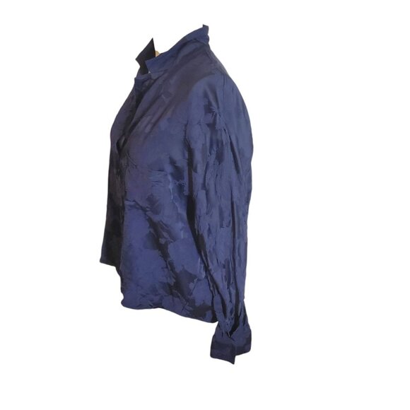 Vince Floral Jacquard Popover Top Oversized Floral Damask Blouse Navy Blue Sz M - Picture 5 of 11
